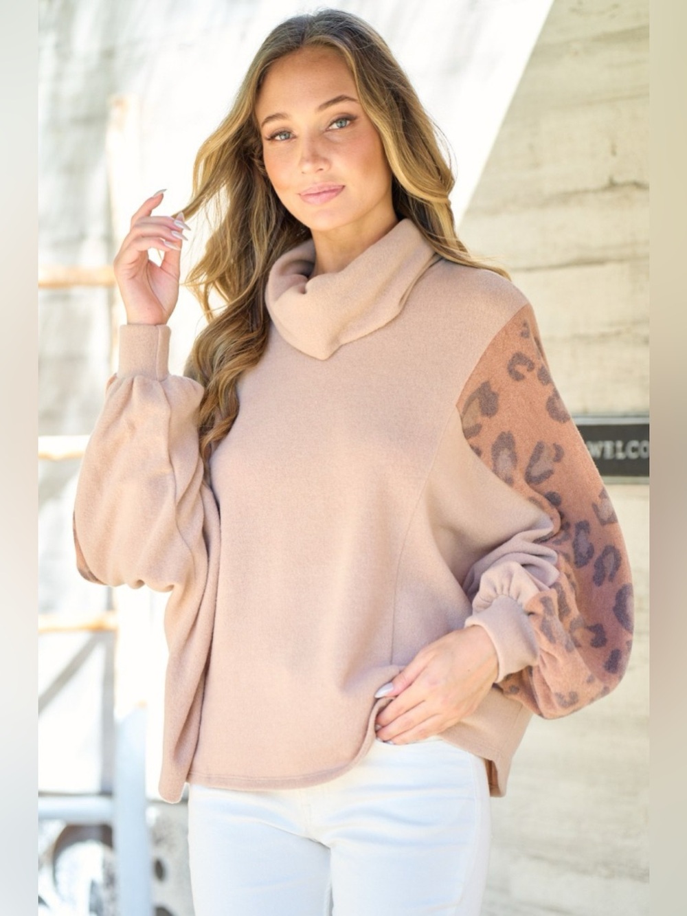 Hailey & Co Leopard Sleeve Color Block Knit Top